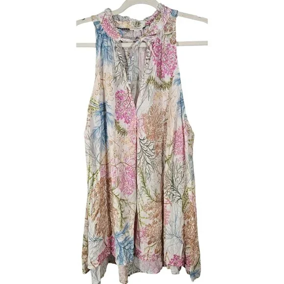 Pilcro Women Linen Sleeveless Floral Blouse 2X Vacation Core Coastal Style - Picture 2 of 10